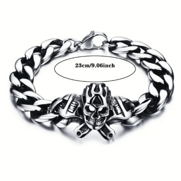 Minimalist Retro Gothic Stainless Steel Flamming Skull Bracelet - Picture 5 of 5